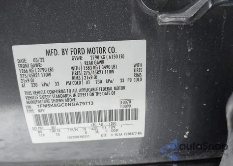 2022 Ford Explorer St z USA, uszkodzony, nr VIN 1FM5K8GC0NGA79713